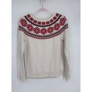 Kim Rogers Petite Womens Snowflake‎ Sweater Ivory Red Green Knit Pullover Sz PM